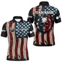 Maxcorners Colorful Skull Grunge Dartboard US Flag Dart Men Polo Shirt, Patriotic Dart Jerseys LM0210