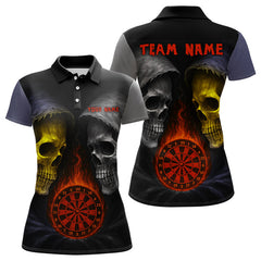 Maxcorners Flaming Dartboard Dual Skulls Funny Darts Shirt For Men - Customizable Name & Team LM0706