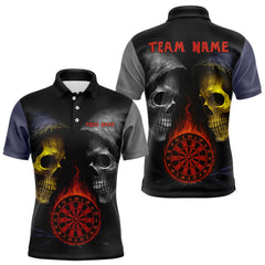 Maxcorners Flaming Dartboard Dual Skulls Funny Darts Shirt For Men - Customizable Name & Team LM0706