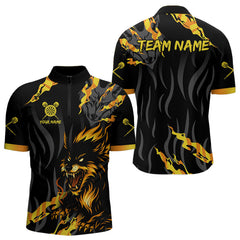 Maxcorners Orange Ferocious Wolf Dart Arrow Funny Darts Shirt For Men - Customizable Name LM0706