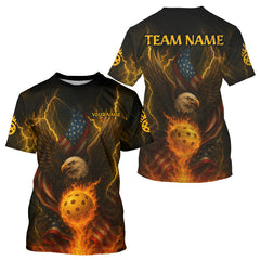 Maxcorners Custom Flame Eagle Patriotic Pickleball Ball T-Shirt For Men Pickleball Team Jerseys LM0409