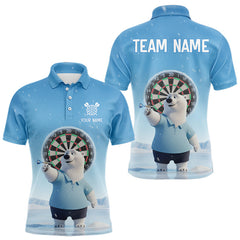 Maxcorners Custom Funny Polar Bear Plays Ice Dart Arrow Darts Polo Shirt For Men, Dart Team Jerseys LM0611