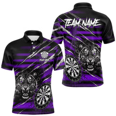 Maxcorners Purple Grunge Grey Smoke Tiger Dartboard Custom Dart Polo Shirt Men Dart League Jerseys