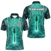 Maxcorners Turquoise Thunder Cracked Dartboard Men's Darts Shirt - Custom Name For Players MT1006