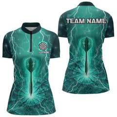 Maxcorners Turquoise Thunder Cracked Dartboard Men's Darts Shirt - Custom Name For Players MT1006