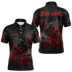 Maxcorners Custom Red Splatter Rose Dartboard Grunge Darts Polo Shirt For Men Outfit Dart Jerseys TU0411