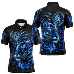 Maxcorners Blue Neon Tiger Lightning Dartboard Men Dart Polo Shirts Custom Name & Team Dart Jerseys TU0112