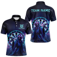 Maxcorners Custom Galaxy Purple Grim Reaper Dartboard Men Darts Polo Shirt Colorful Dart Jerseys MT0811