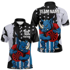 Maxcorners Custom Blue Red Rhino Dartboard Funny Dart Men Polo Shirt US Flag Dart Jerseys LM0910