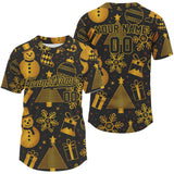 Maxcorners Custom Black & Gold Funny Christmas Baseball Shirt For Men Xmas Baseball Jerseys LM0910