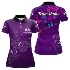 Maxcorners Purple Butterflies Dart Arrow Women's Darts Shirt - Custom Name For Darts Jersey MT1706