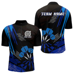Maxcorners Blue Dart Arrows Grunge Dartboard Men's Darts Shirt - Custom Name For Players LM2206