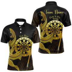 Maxcorners Personalized Gold Tribal Shark Custom Darts Polo Shirts For Men Tribal Dart League Jerseys LM1112