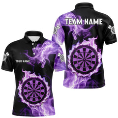 Maxcorners Custom Black And Purple Flames Dartboard Dart Men Polo Jerseys Outfits Dart Team Shirt TU1410