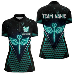 Maxcorners Neon Turquoise Wings Dart Arrow Men's Darts Shirt - Custom Name For Players MT2306