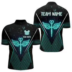 Maxcorners Neon Turquoise Wings Dart Arrow Men's Darts Shirt - Custom Name For Players MT2306