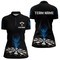 Maxcorners Men’s Darts Shirt, Colorful Dartboard With Navy Thunder Lightning Dart Arrow