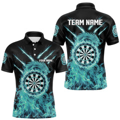 Maxcorners Custom Lightning Dragon Turquoise Flames Dartboard Dart Men Polo Jerseys Dart Team Shirt MT1810