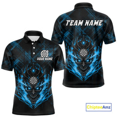 Maxcorners Blue Skull Lightning Thunder Grunge Dartboard Custom Men Polo Darts Shirt Dart Gifts LM2011