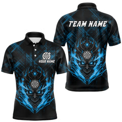 Maxcorners Blue Skull Lightning Thunder Grunge Dartboard Custom Men Polo Darts Shirt Dart Gifts LM2011