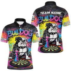 Maxcorners Custom Funny Bulldog Colorful Paint Men Darts Polo League Shirts Splash Dart Team Jerseys TU2212