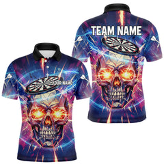 Maxcorners Custom Neon Skull Dartboard Colorful Lightning Dart Men Polo Jerseys Dart Team Shirts LM3010