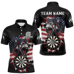 Maxcorners Wolf US Flag Grunge Darts Polo Shirt For Men Custom Name & Team Patriotic Dart League Shirt LM2711