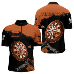 Maxcorners Personalized Orange Dartboard Arrow Polo & 1/4 Shirts For Men, Dart Team Jerseys