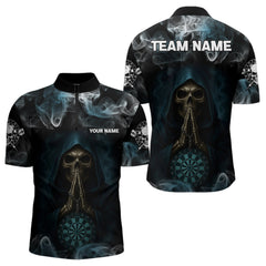 Maxcorners The Reaper & Dartboard Smoke Pattern Darts Team Shirt For Men – Customizable NameMT0306