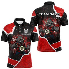 Maxcorners Black & Red Splatter Rhino Men Darts Polo Shirt Custom Funny Team Dart League Jerseys LM2711
