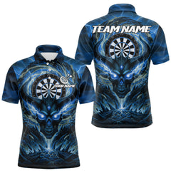 Maxcorners Lightning Blue & Grey Dragon Skull Dartboard Custom Men Darts Polo Shirt, Dart Jerseys MT0111