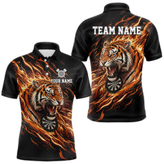 Maxcorners Orange Flaming Tiger Funny Darts Custom Men's Dart Polo Shirts Team Dart League Jerseys