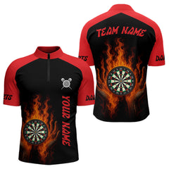 Maxcorners Men's Flaming Darts Shirt - Custom Name & Team Fire Dartboard Shirt For Players LM0706