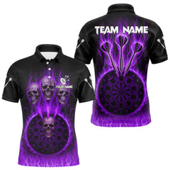 Maxcorners Custom Purple Flames Dartboard Horror Multi Skull Dart Men Polo Jerseys Outfits Dart Shirt TU1410