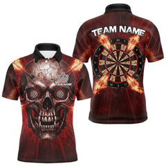 Maxcorners Custom Red Flames Dart Arrow Cracked Skull Men Darts Polo Shirt Grunge Dart Gifts LM0412