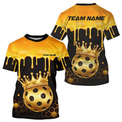 Maxcorners Custom Dripping Honeycomb Gold Crown Pickleball 3D Ball Jerseys Men Pickleball Shirts