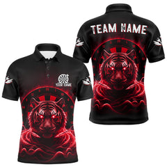 Maxcorners Black And Red Smokes Tiger Dartboard Custom Mens Polo Dart Shirt Funny Dart Jerseys TU2810