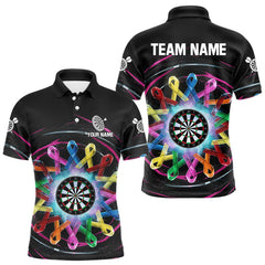 Maxcorners Multicolor Ribbon Circle Dartboard Custom Breast Cancer Awareness Darts Men Polo Shirt TU0411
