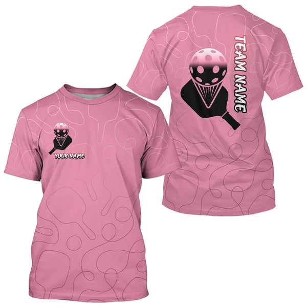 Maxcorners Custom Pink Pickleball T-Shirt For Men With Paddle & Ball, Pickleball Team  LM0803