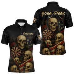 Maxcorners Custom Grunge Skull Dartboard Patriotic Dart Men Polo Shirt US Flag Dart Jerseys LM0910