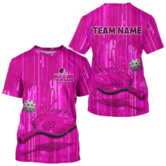Maxcorners Custom Pink Dripping Pickleball Paddle & Ball Jerseys Men Splashed Colorful Pickleball Shirt LM0503