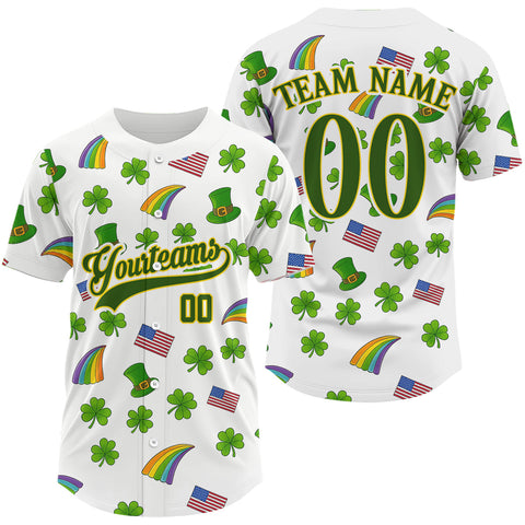 Maxcorners Custom US Flag Patrick Day Baseball Shirt For Men Shamrock Baseball Team Jerseys LM0910