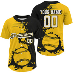 Maxcorners Personalized Black Yellow Baseball Ball Shirt For Men Grunge Baseball Jerseys Gifts LM0910