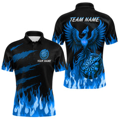 Maxcorners Men's Custom Darts Polo Team Shirt With Phoenix Dartboard And Flame Pattern | Blue MT0708