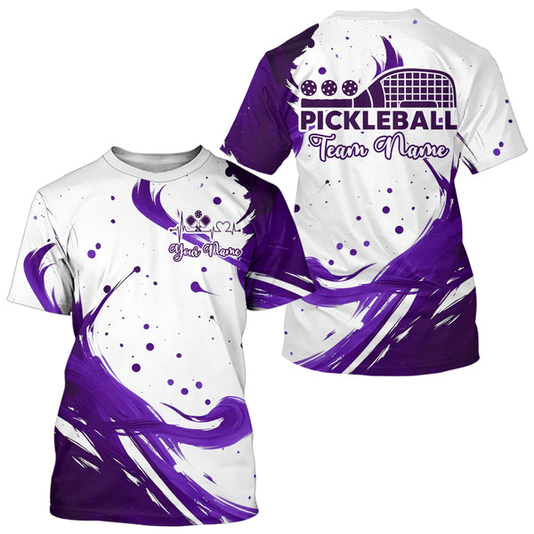 Maxcorners Purple Men's Pickleball T-Shirt Personalized Grunge Pickleball For Fans, Pickleball Team MT0708