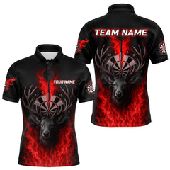 Maxcorners Custom Red Flames Dartboard Deer Funny Dart Men Polo Shirt Dart Team Jerseys MT1110