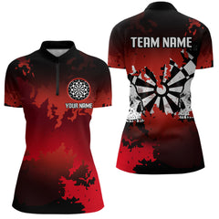 Maxcorners Men's Custom Darts Shirt With Grunge Red Camo Broken Dartboard & Skull Art