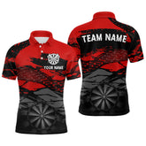 Maxcorners Personalized Dart Shirt For Men Red Grunge Texture & Black Dartboard, Darts Jersey