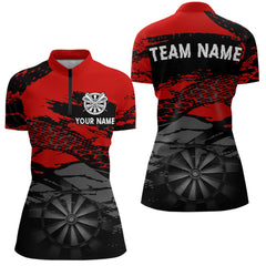 Maxcorners Personalized Dart Shirt For Men Red Grunge Texture & Black Dartboard, Darts Jersey