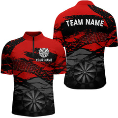 Maxcorners Personalized Dart Shirt For Men Red Grunge Texture & Black Dartboard, Darts Jersey